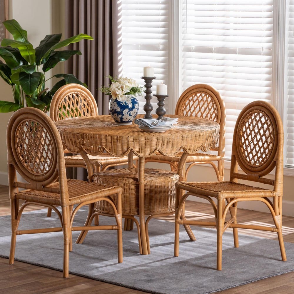 bali & pari - Troy Dining Set in Light Honey - Troy-Light Honey Rattan-5PC Dining Set view 8