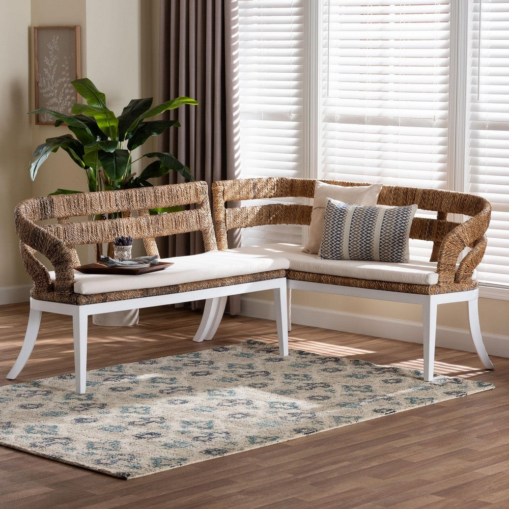 bali & pari - Ubud Set of 2 Corner Benches in Natural Brown - Ubud-Natural Seagrass Rattan-2PC Bench Set view 11