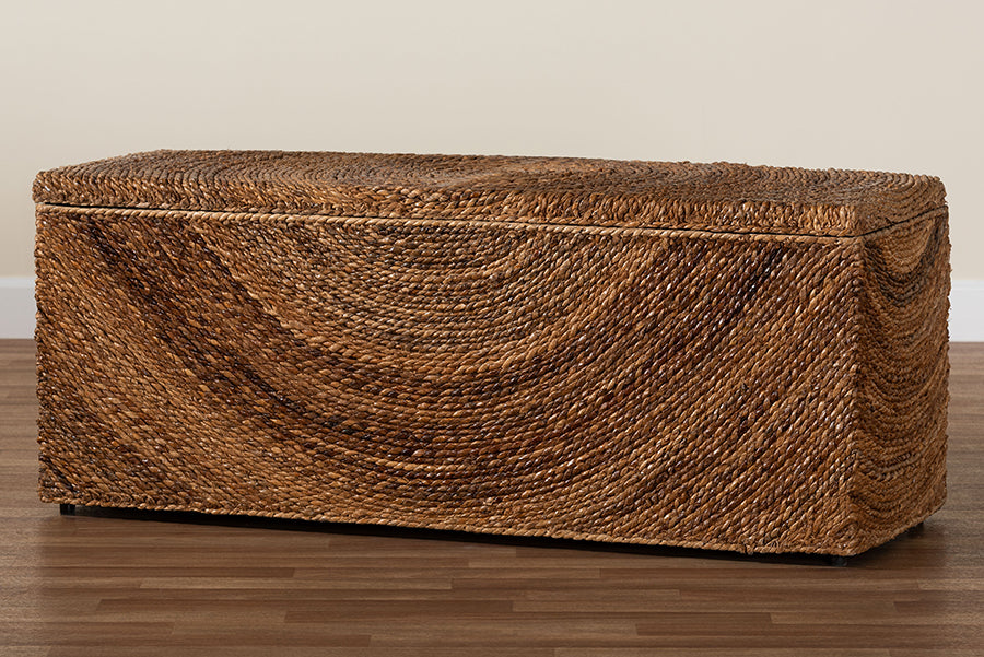 bali & pari - Verino Storage Bench in Natural Brown/Espresso Brown - Verino-Natural Seagrass Bench view 10