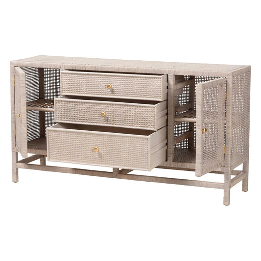 bali & pari - Vivan Storage Cabinet in French Grey - Vivan-SV2089-French Grey-Rattan-Cabinet view 2