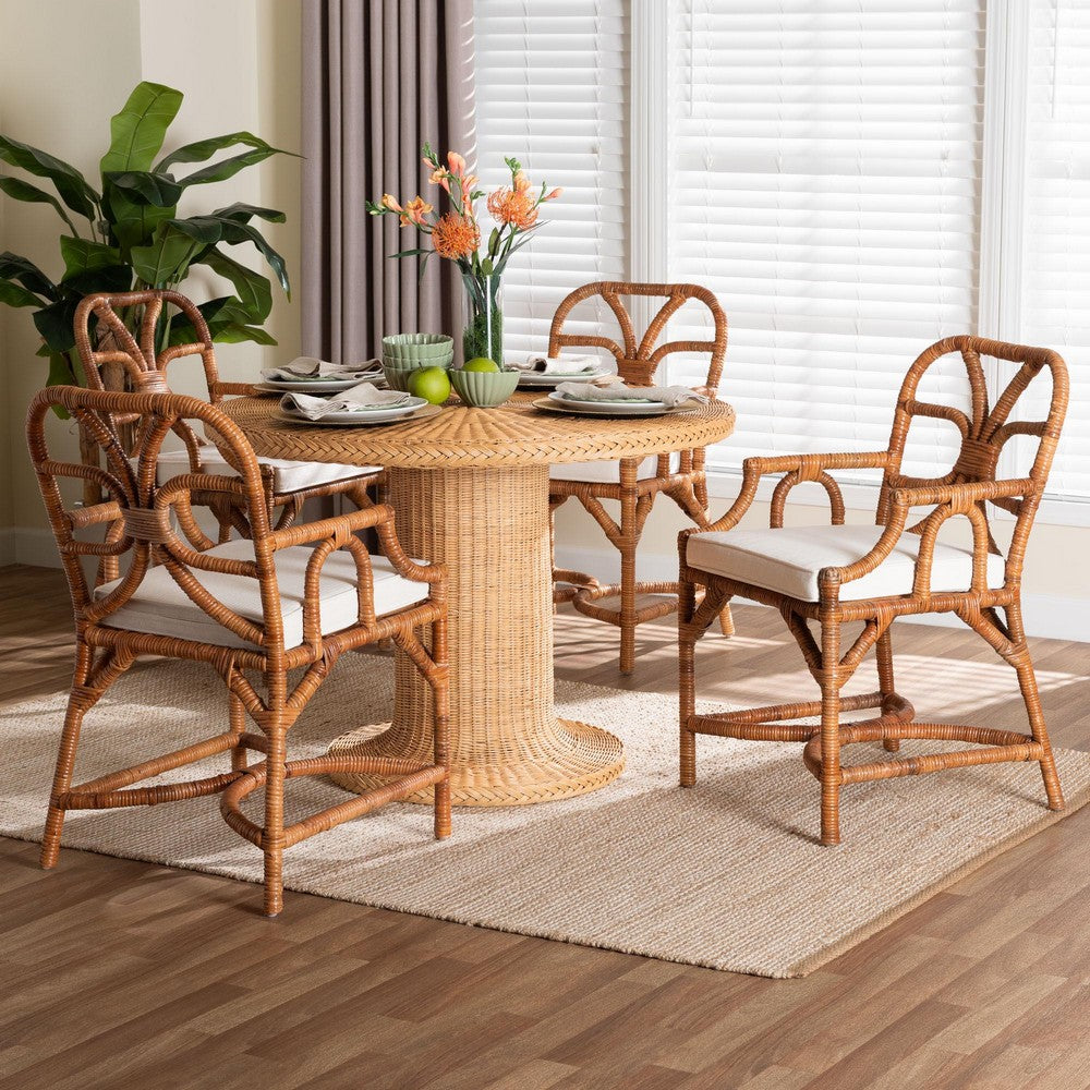 bali & pari - Wade Dining Set in Light Honey - Wade-Light Honey Rattan-5PC Dining Set view 8