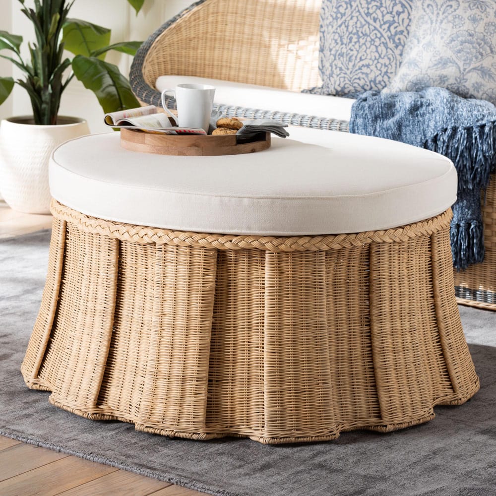 bali & pari - Ying Ottoman in Natural Brown - Ying-Large-Natural/Rattan-Cushion-Ottoman view 5