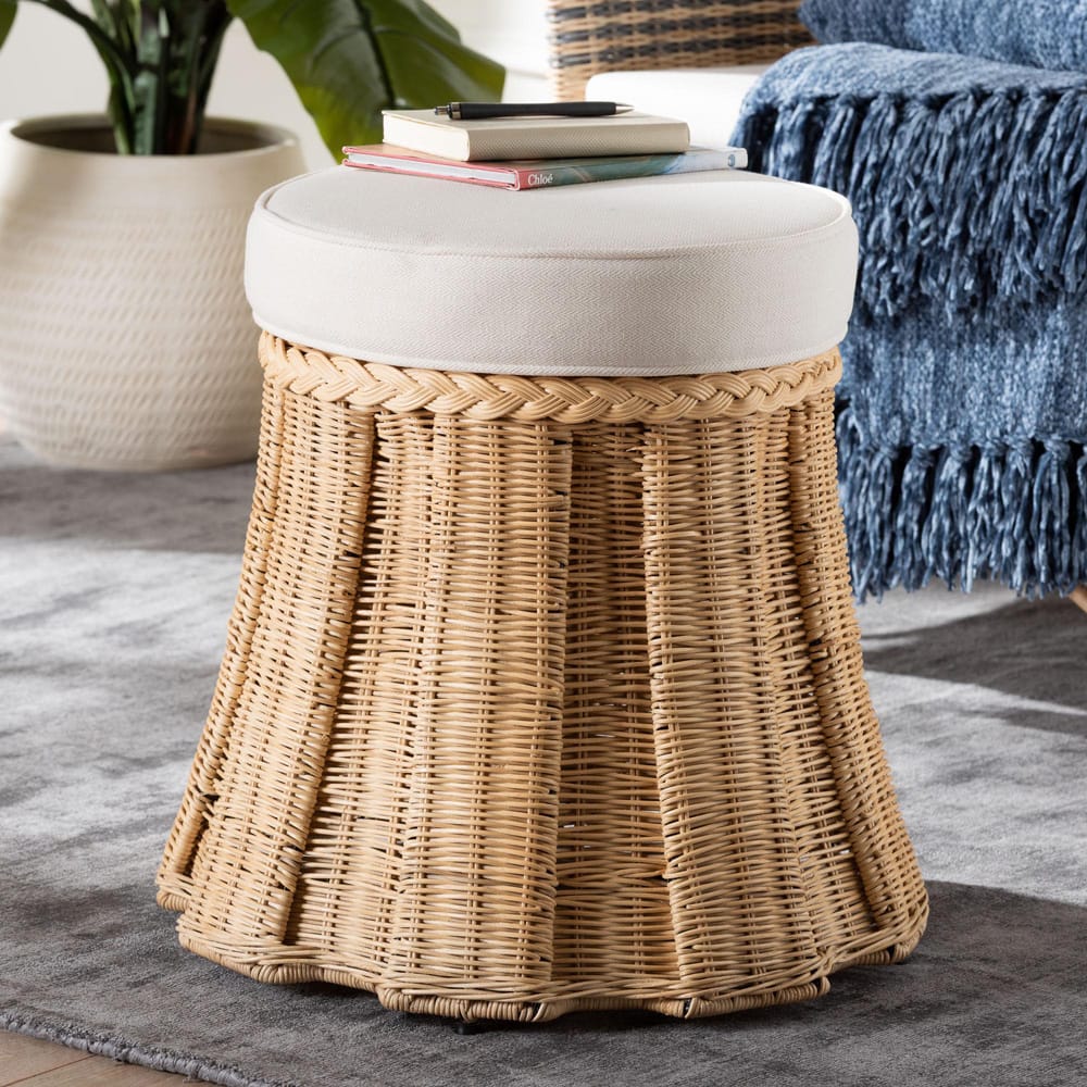 bali & pari - Ying Ottoman in Natural Brown - Ying-Small-Natural/Rattan-Cushion-Ottoman view 5