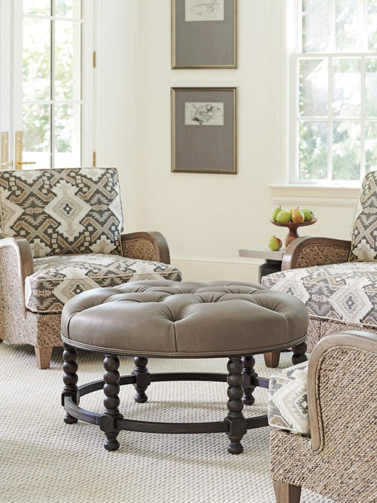 Barclay Butera - Upholstery Hanover Leather Tufted Top Ottoman, Cacao - LL5452-46-40 veiw 2