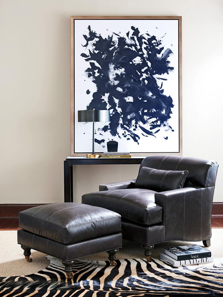 Barclay Butera - Upholstery Oxford Leather Ottoman, Charcoal - LL5160-44-40 veiw 2