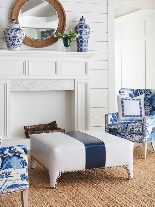 Barclay Butera - Upholstery Sheffield Leather Cocktail Ottoman, Navy/White - LL5450-25AA-40 veiw 2