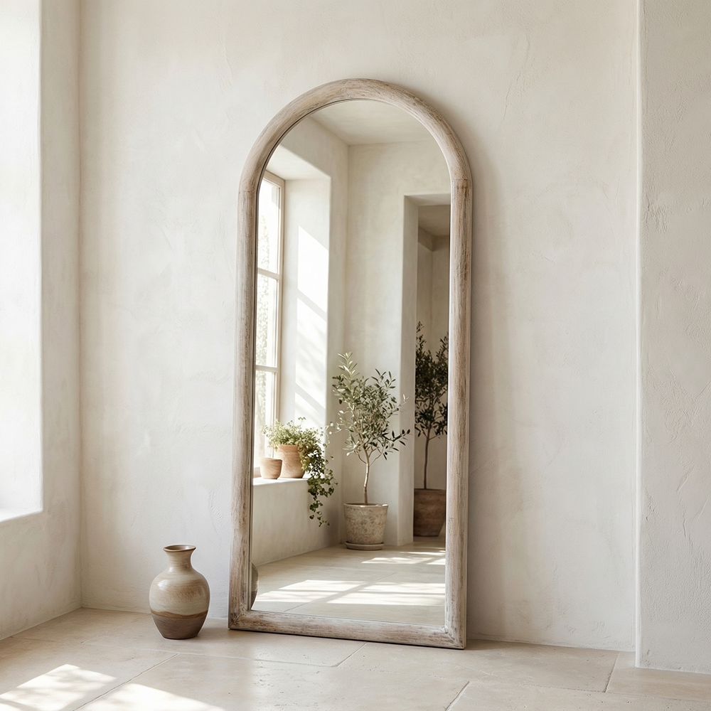 Bassett Mirror - Bay 72" Whitewashed Arched Floor Mirror - M5018 view 4