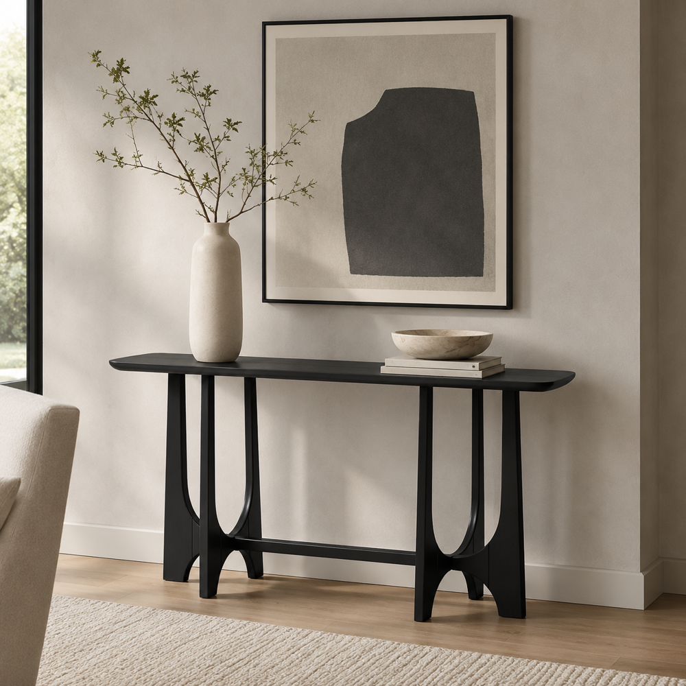 Bassett Mirror - Dunnigan 54" Matte Black Oak Console Table - 7049-LR-401 view 5