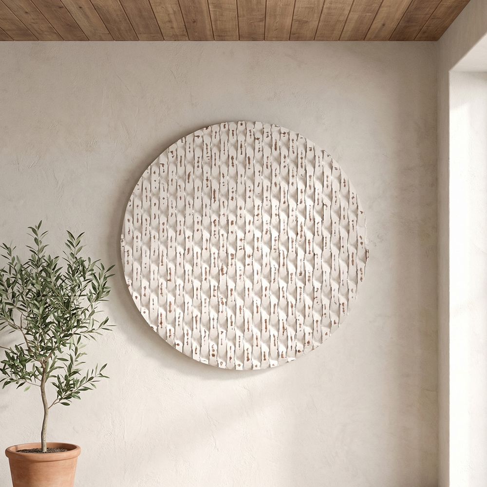 Bassett Mirror - Inaya Whitewashed Carved Wood Wall Art - 7500-825 view 3