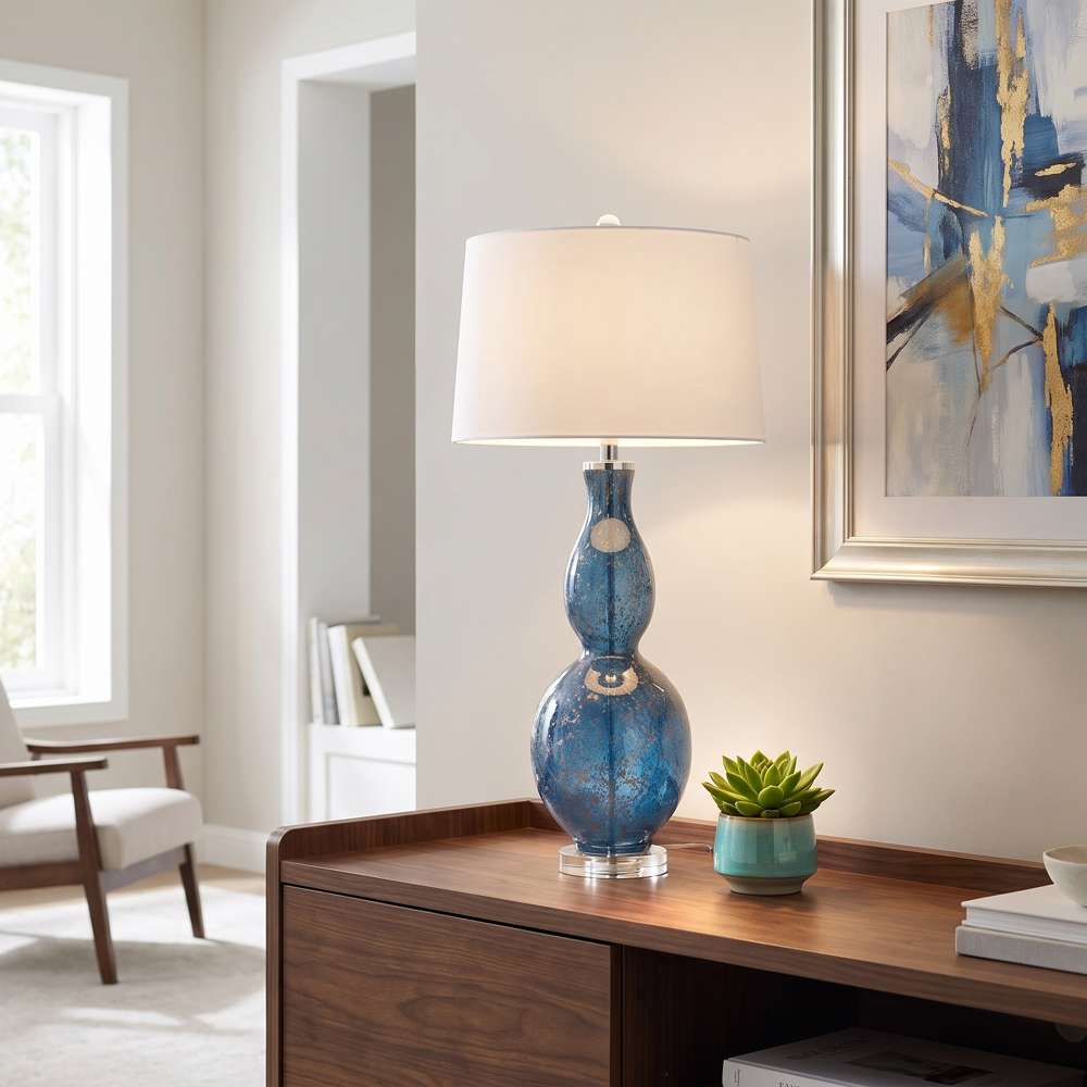Bassett Mirror - Presley 35" Blue Art Glass Table Lamp - L4589T view 5