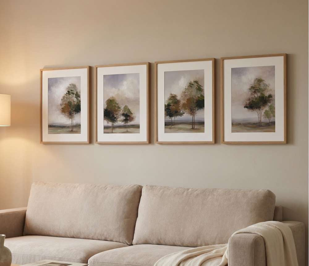 Bassett Mirror - Quiet Meadow Green Landscape Framed Canvas (Set of 4) - 7301-147 view 4