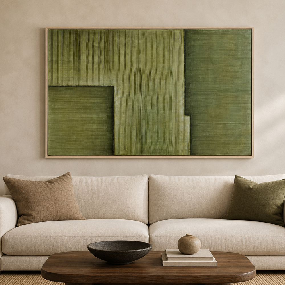 Bassett Mirror - Sycamore Bark Green Abstract Framed Canvas - 7301-101 view 4