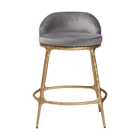 Baxton Studio - Aarush Counter Stool in Grey/Gold - FUR6902-Hammered Metal-CS view 2