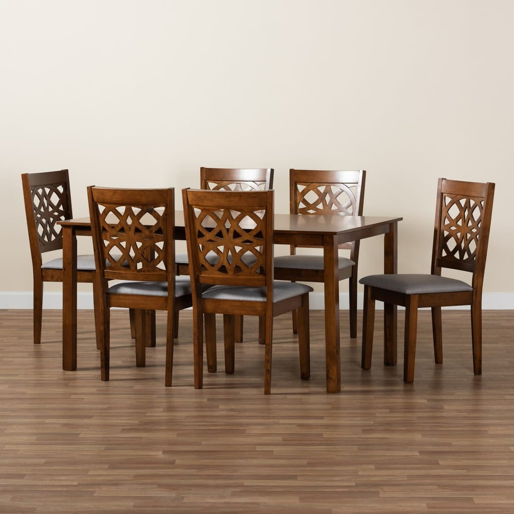 Baxton Studio - Abigail Dining Set in Grey/Walnut Brown - RH391C-Grey/Walnut-7PC Dining Set view 9
