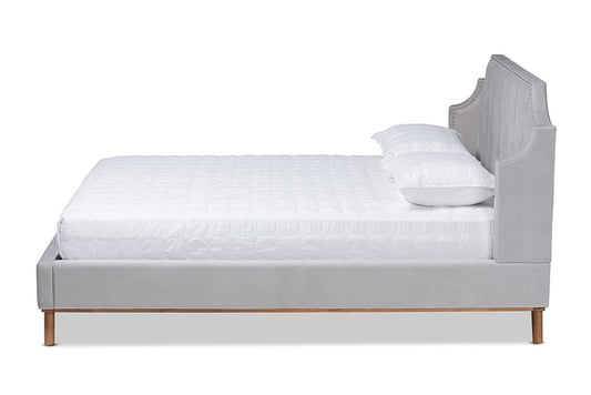 Baxton Studio - Adelie King Size Bed - BBT6928-Light Grey Velvet/Walnut-King view 2