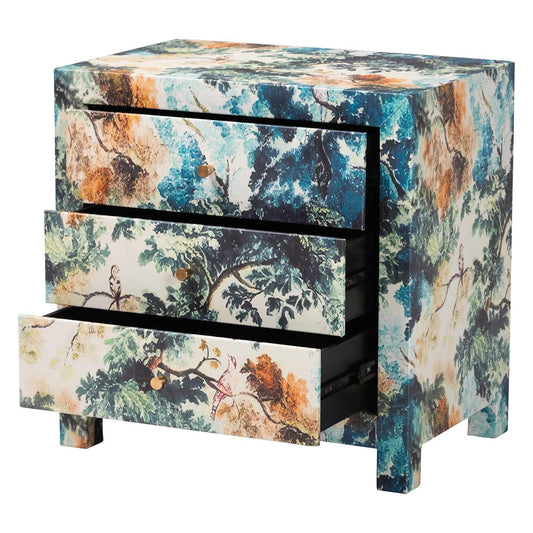 Baxton Studio - Adeline End Table in Multicolor/Brass - JY25A011-Birds in Tree Printed Canvas-Wooden-ET view 2