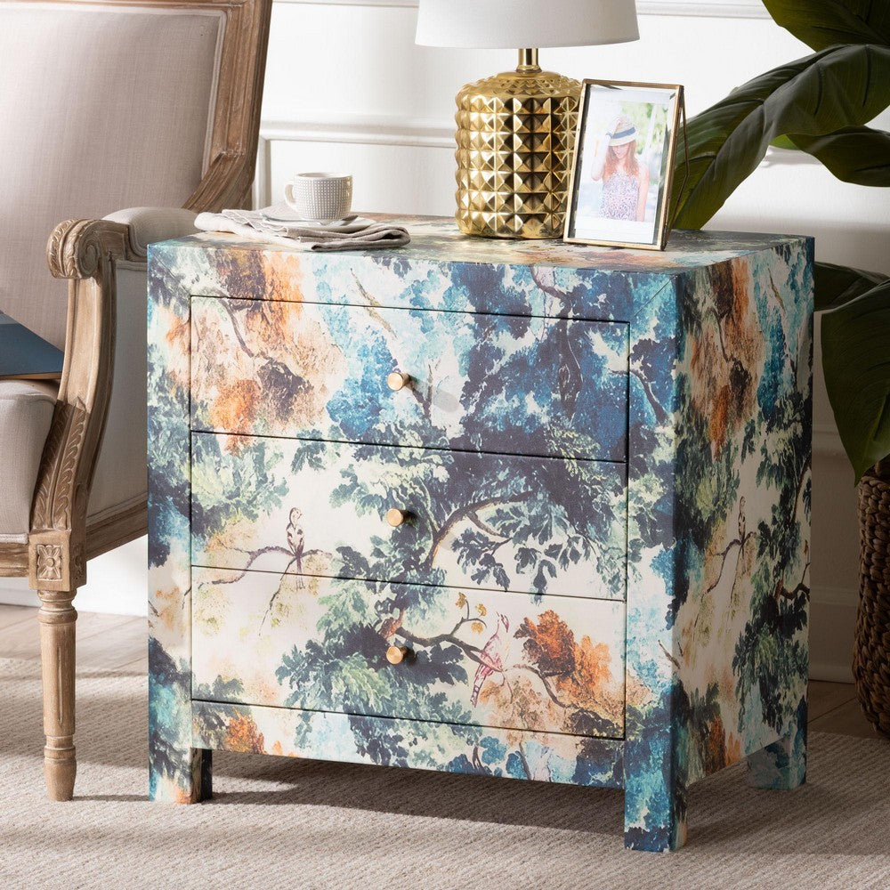 Baxton Studio - Adeline End Table in Multicolor/Brass - JY25A011-Birds in Tree Printed Canvas-Wooden-ET view 9