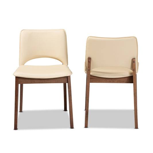 Baxton Studio - Afton Set of 2 Dining Chairs in Beige/Walnut Brown - RDC827-Beige/Walnut-DC view 2