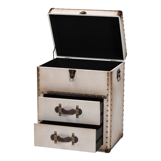 Baxton Studio - Agatha Storage Trunk in Beige/Coffee/Silver - JY24A034-White-Wooden-Ottoman view 2