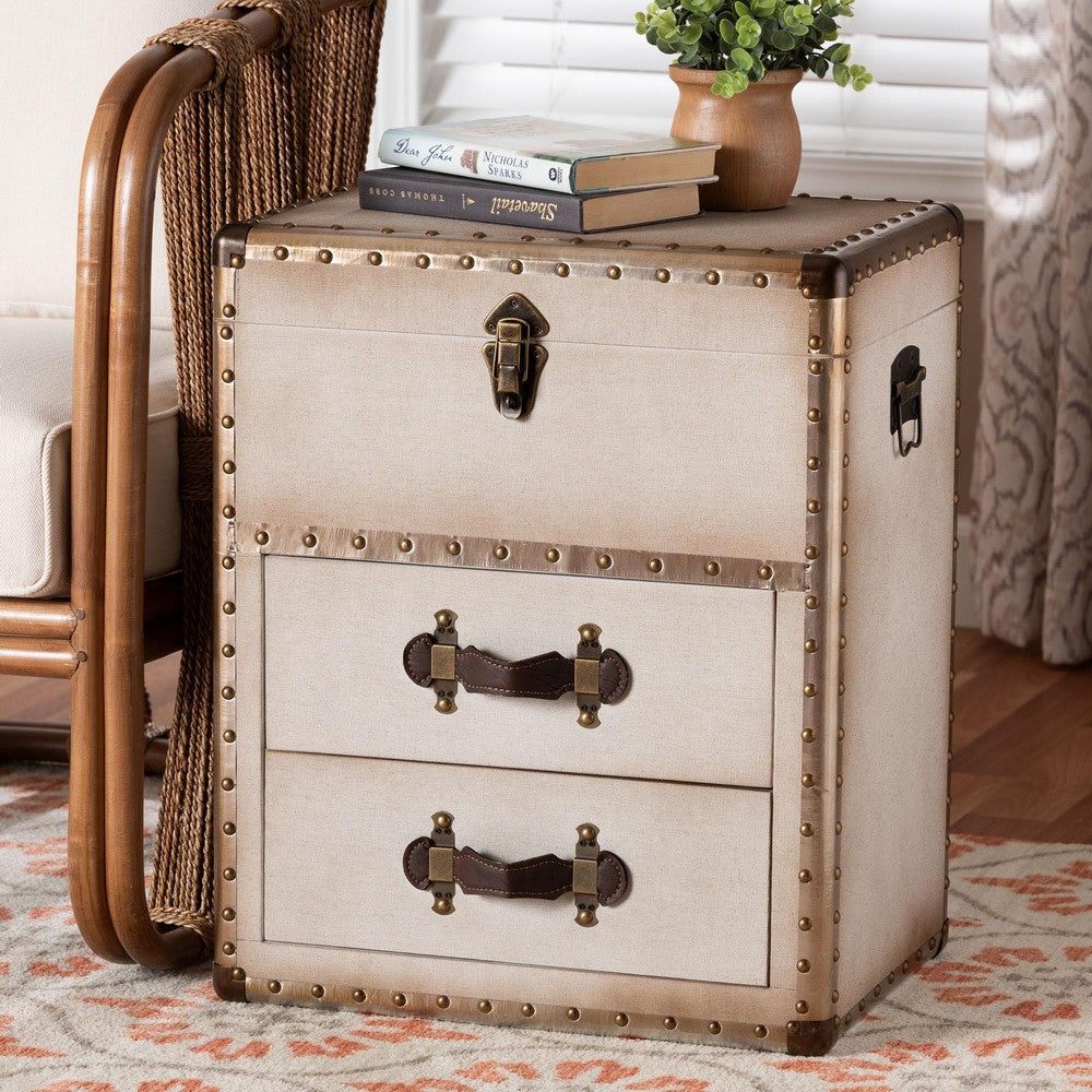 Baxton Studio - Agatha Storage Trunk in Beige/Coffee/Silver - JY24A034-White-Wooden-Ottoman view 10