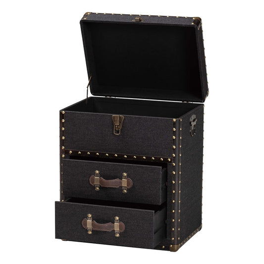 Baxton Studio - Agatha Storage Trunk in Black/Brown/Dark Brown - JY24A034-Black-Wooden-Ottoman view 2