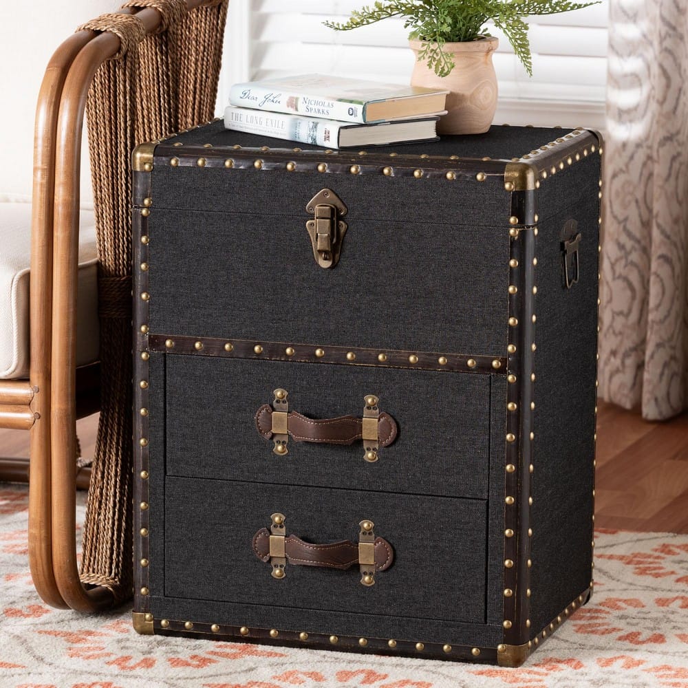 Baxton Studio - Agatha Storage Trunk in Black/Brown/Dark Brown - JY24A034-Black-Wooden-Ottoman view 10