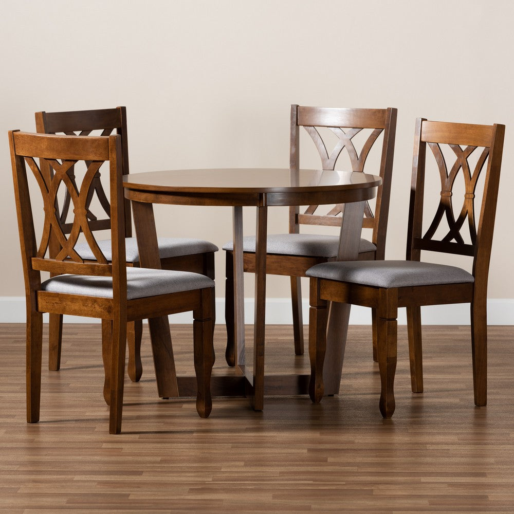 Baxton Studio - Aggie Dining Set in Grey/Walnut - Aggie-Grey/Walnut-5PC Dining Set view 8