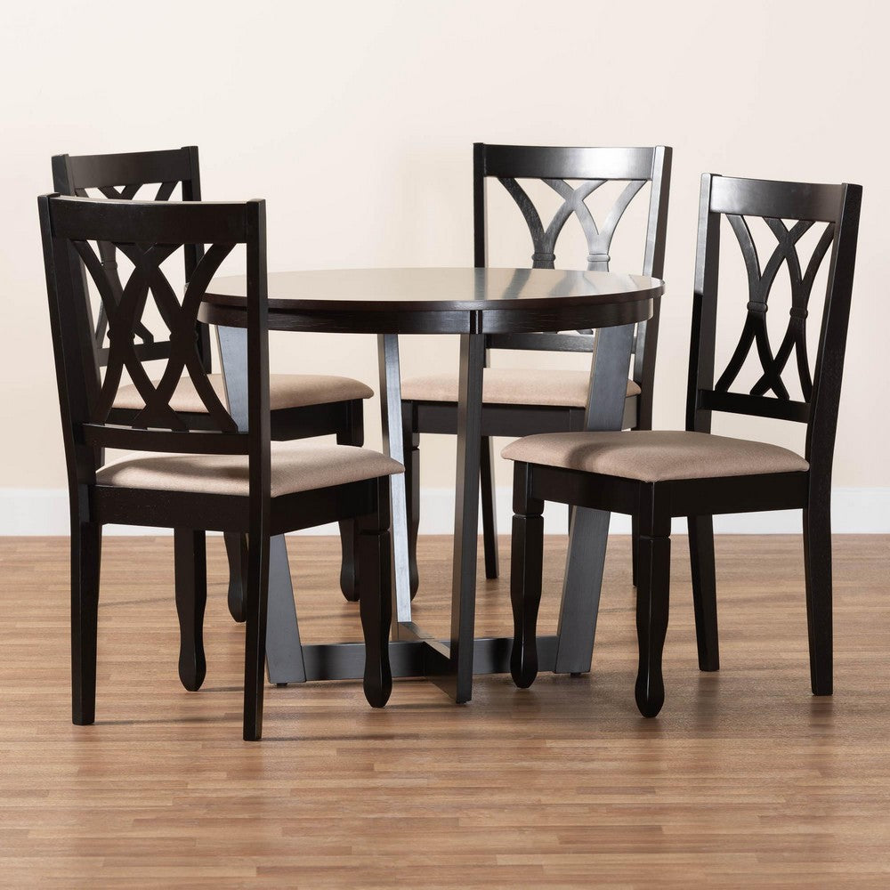 Baxton Studio - Aggie Dining Set in Sand/Dark Brown - Lindy-Sand/Dark Brown-5PC Dining Set view 9