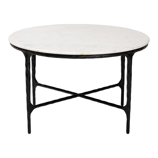 Baxton Studio - Akanji Coffee Table in Marble White/Black - FUR6879-Marble Top Hammer Round-CT view 2