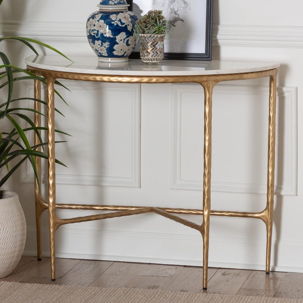 Baxton Studio - Akanji Console Table in Marble White/Gold - FUR6886-Natural Marble Top D-Console Table view 7