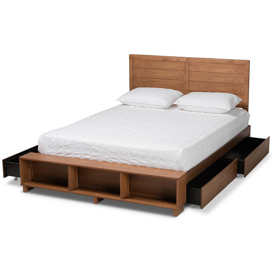 Baxton Studio - Alba Full Size Bed in Ash Walnut - Alba-Ash Walnut-Full view 2