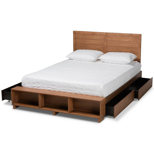 Baxton Studio - Alba Queen Size Bed in Ash Walnut - Alba-Ash Walnut-Queen view 2