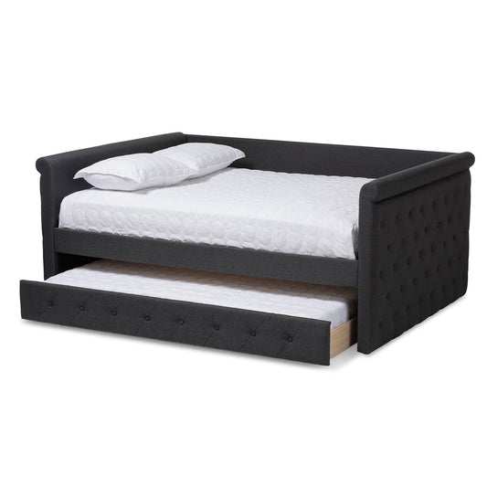 Baxton Studio - Alena Full Size Daybed with Trundle in Dark Grey - CF8825-Dark Grey-Daybed-F/T view 2