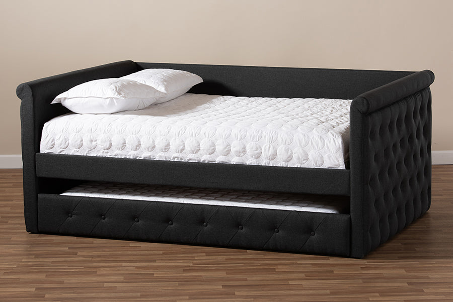 Baxton Studio - Alena Full Size Daybed with Trundle in Dark Grey - CF8825-Dark Grey-Daybed-F/T view 10