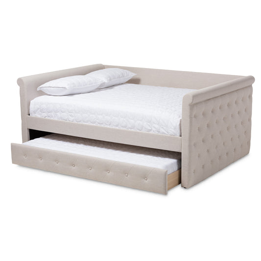 Baxton Studio - Alena Queen Size Daybed with Trundle in Light Beige - CF8825-Light Beige-Daybed-Q/T view 2