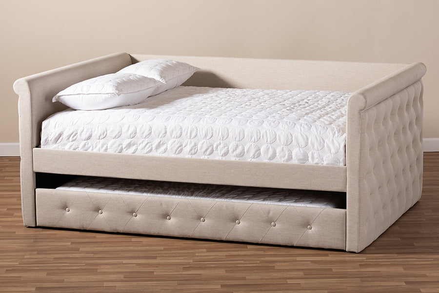 Baxton Studio - Alena Queen Size Daybed with Trundle in Light Beige - CF8825-Light Beige-Daybed-Q/T view 10