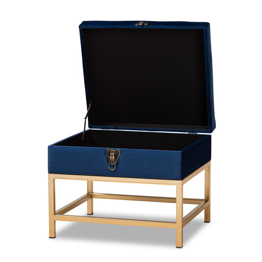 Baxton Studio - Aliana Storage Ottoman in Navy Blue/Gold - JY19B-051S-Navy Blue Velvet/Gold-Otto view 2