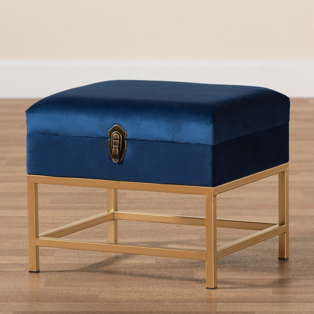 Baxton Studio - Aliana Storage Ottoman in Navy Blue/Gold - JY19B-051S-Navy Blue Velvet/Gold-Otto view 9
