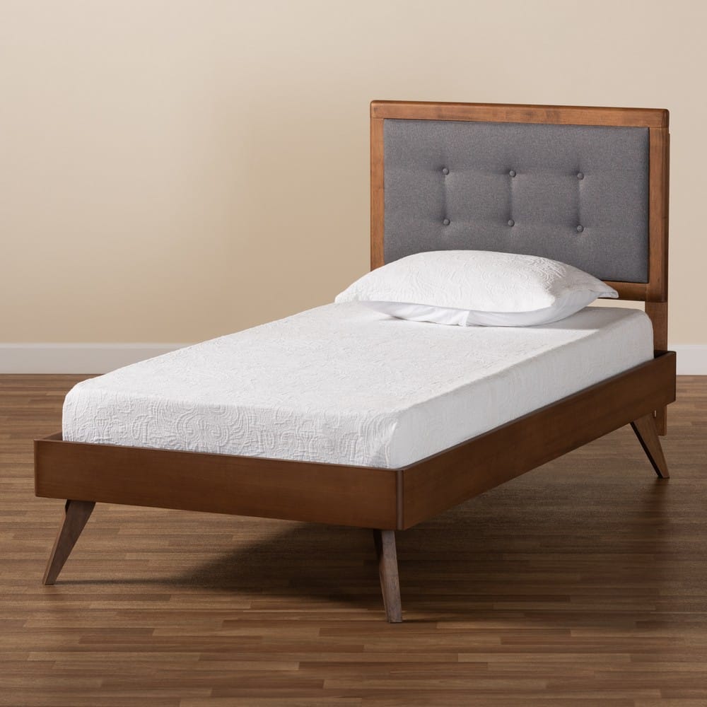 Baxton Studio - Alida Twin Size Bed in Dark Grey/Walnut Brown - Alida-Dark Grey/Ash Walnut-Twin view 7