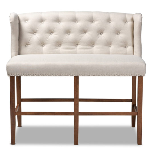Baxton Studio - Alira Bench in Beige/Brown - BBT5349-Beige/Walnut-Bench view 2
