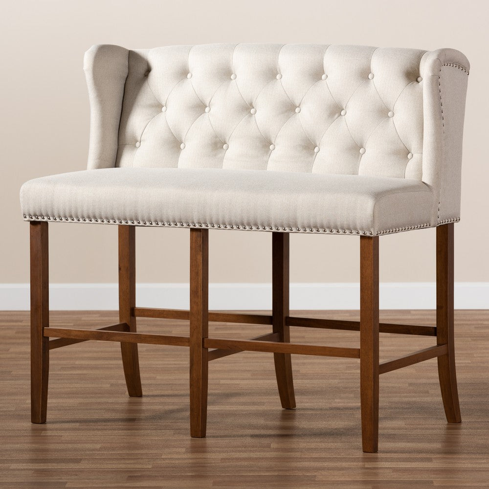 Baxton Studio - Alira Bench in Beige/Brown - BBT5349-Beige/Walnut-Bench view 9