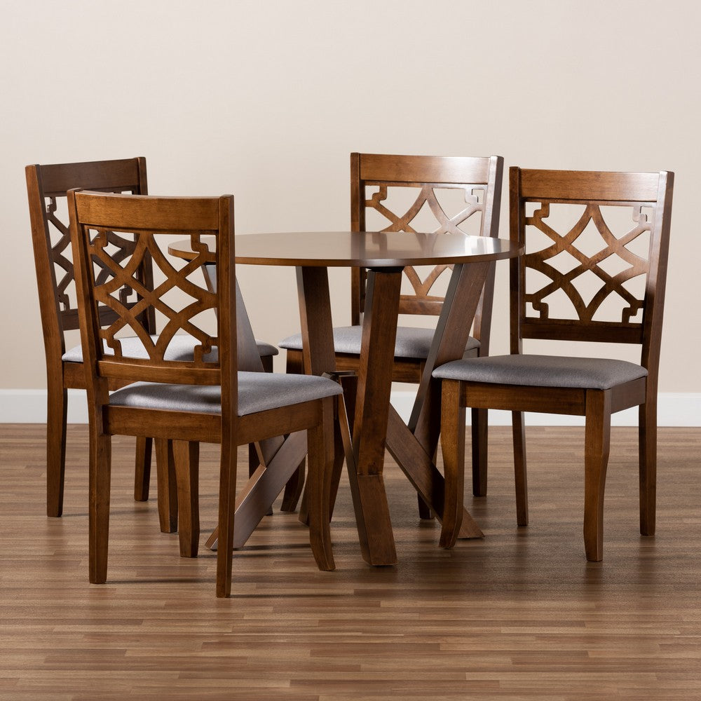 Baxton Studio - Alisa Dining Set in Grey/walnut brown - Alisa-Grey/Walnut-5PC Dining Set view 7