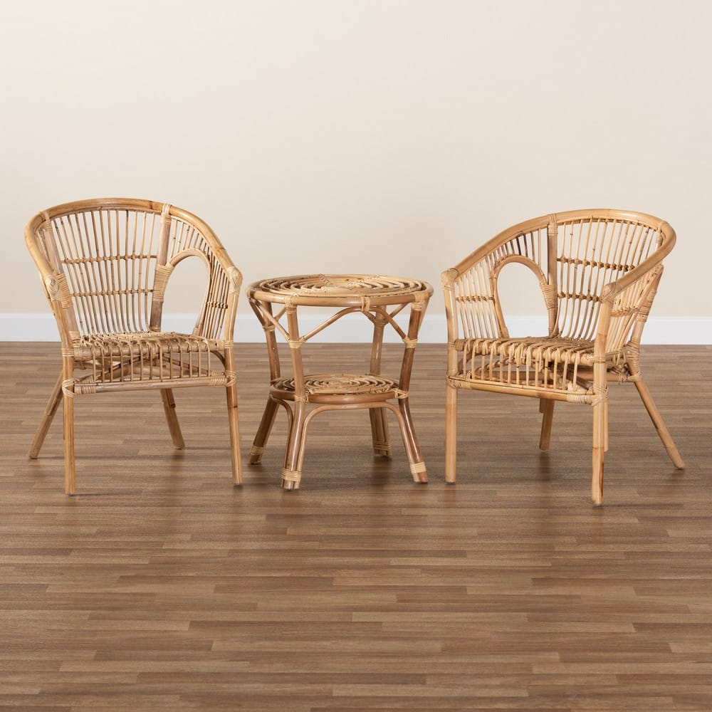 Baxton Studio - Alleta Living Room Set in Natural Brown - Alleta-Rattan-3PC Set view 9