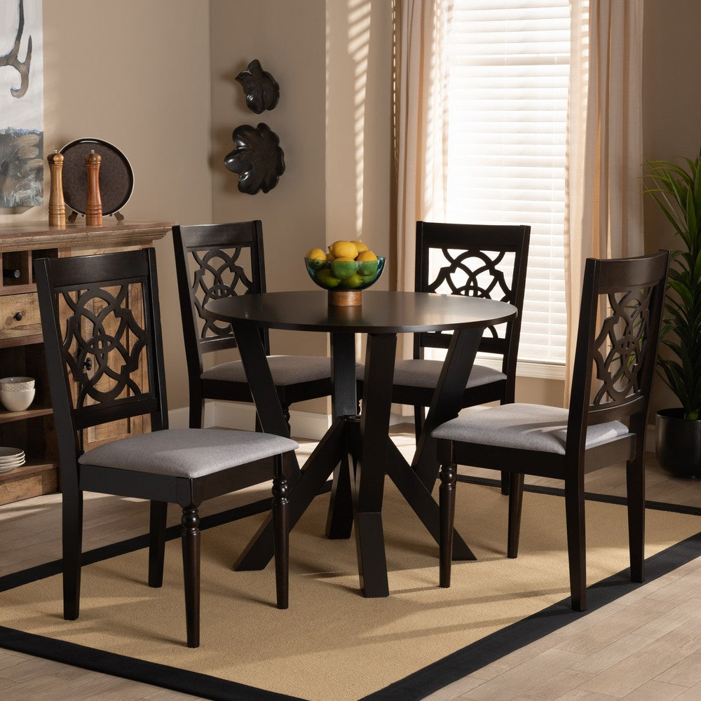 Baxton Studio - Alma Dining Set in Grey/Dark Brown - Alma-Grey/Dark Brown-5PC Dining Set view 11