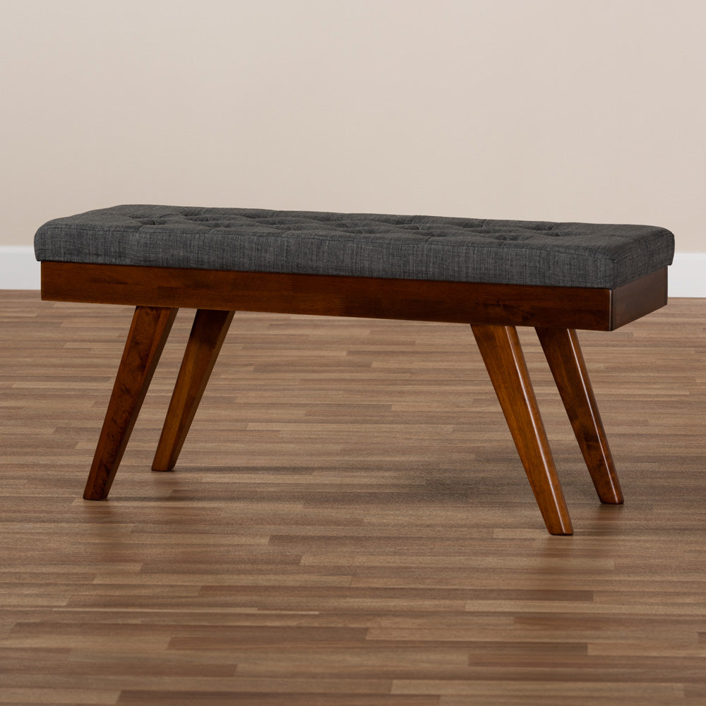 Baxton Studio - Alona Bench in Dark Gray/Oak - Alona-Medium Oak/Medium Grey-Bench view 6