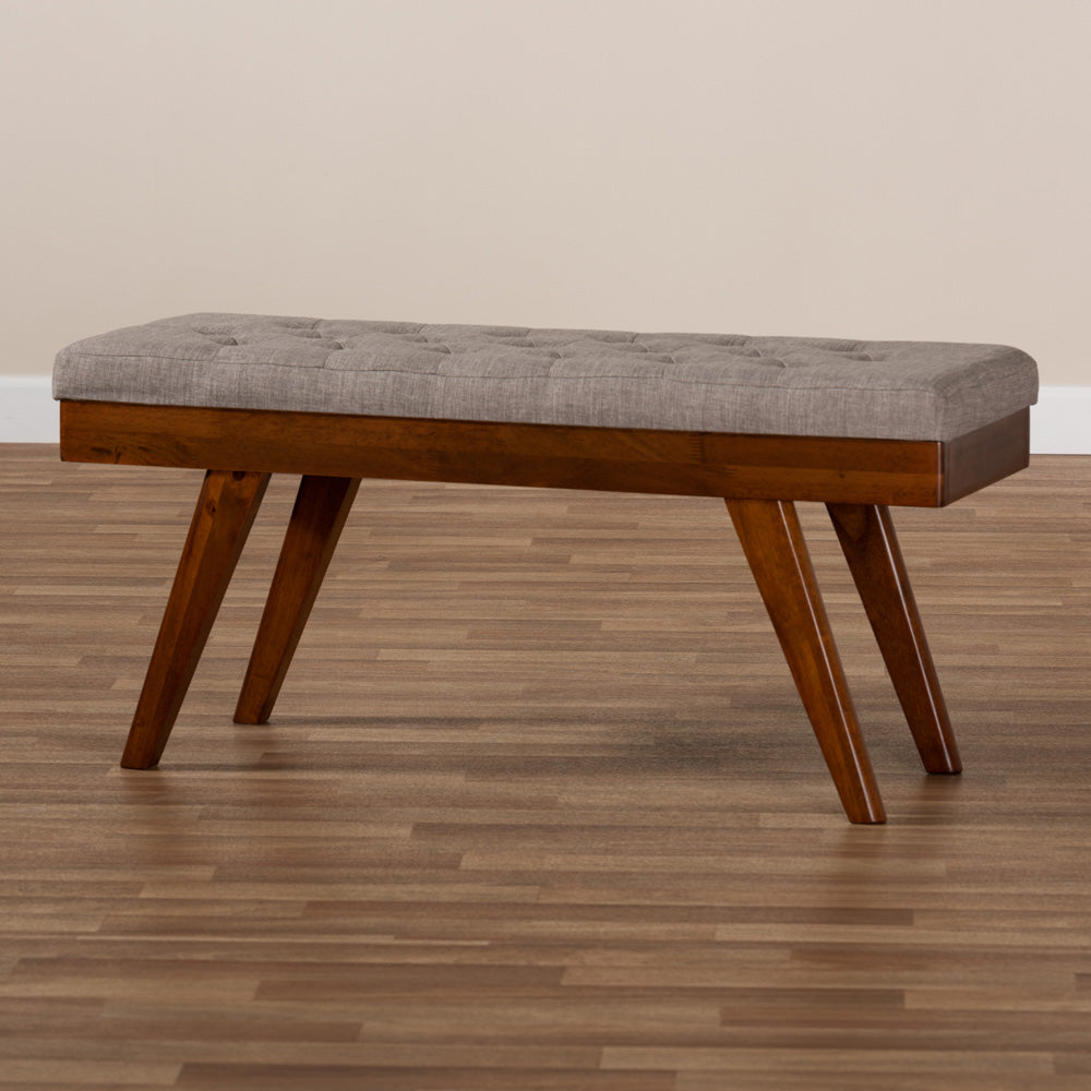 Baxton Studio - Alona Bench in Gray/Oak - Alona-Medium Oak/Light Grey-Bench view 6