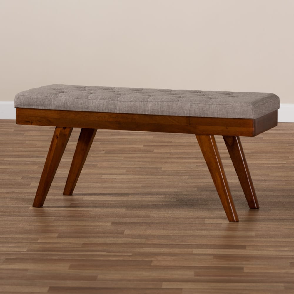 Baxton Studio - Alona Bench in Gray/Oak - Alona-Medium Oak/Light Grey-Bench view 6