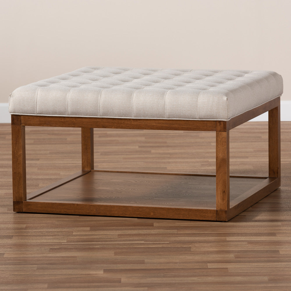 Baxton Studio - Alvere Ottoman in Beige/Walnut - BBT5365-Beige/Walnut-Otto view 6