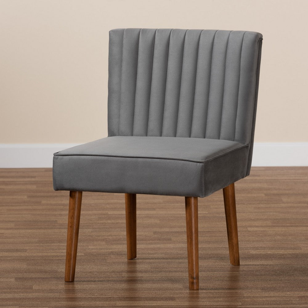 Baxton Studio - Alvis Dining Chair in Grey/Walnut Brown - BBT8063-Grey Velvet/Walnut-CC view 9