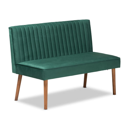 Baxton Studio - Alvis Dining Set in Emerald Green/Walnut Brown - BBT8063-Emerald Velvet/Walnut-2PC SF Bench view 2